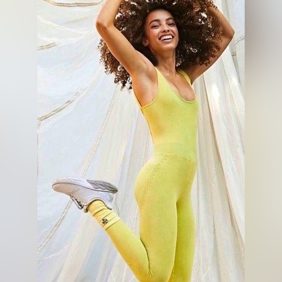 NWOT RARE SOLD OUT COLOR Free People Movement Good Karma Onesie-Pineapple Punch - Picture 7 of 15